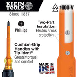 Klein Tools 603-4-INS Insulated Screwdriver, #2 Phillips Tip, 4" - 3