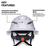 Klein 60401T2CND 13 x 12 x 7" Class C Type 2 Vented Full Brim White Hard Hat with Strap - 5
