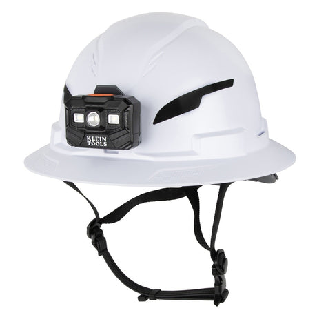 Klein Tools 60406T2RL Type 2 Non-Vented Full Brim Hard Hat with 300 Lumen Rechargeable Headlamp, White