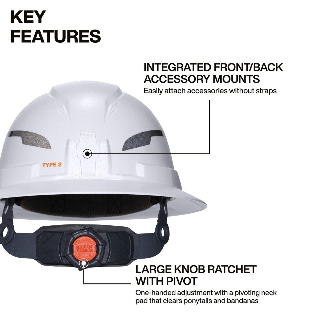 Klein Tools 60406T2RL Type 2 Non-Vented Full Brim Hard Hat with 300 Lumen Rechargeable Headlamp, White - 2