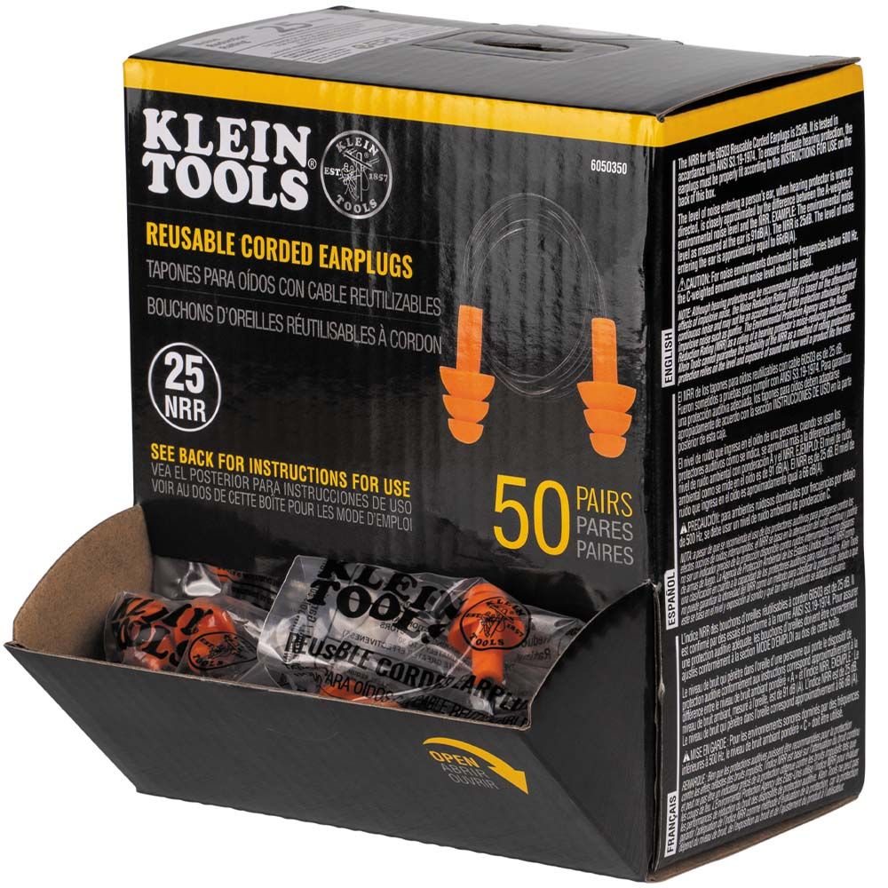 Klein 6050350 Corded Earplugs, 50-Pair Dispenser Pack - 7