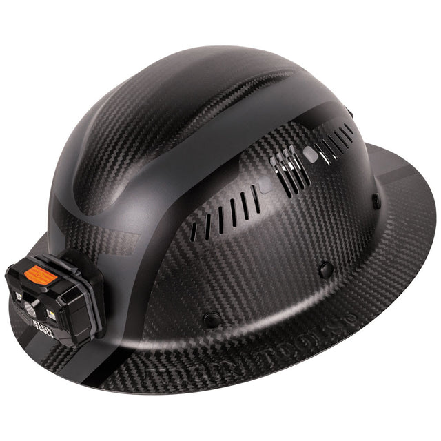 Klein 60514 Klein Carbon Fiber Full Brim Hard Hat with Headlamp, Spartan