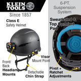 Klein 60515 Safety Helmet, Premium KARBN Pattern, Non-Vented, Class E, Headlamp - 7