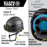 Klein 60515 Safety Helmet, Premium KARBN Pattern, Non-Vented, Class E, Headlamp - 7