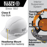 Klein 60535 Hard Hat, Non-Vented, Cap Style, Yellow - 2