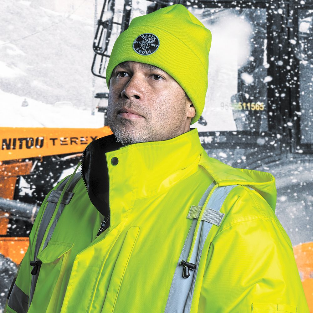 Klein 60568 Heavy Knit Hat, High-Visibility Yellow, Patch Logo - 6