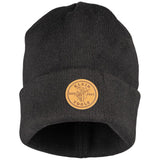 Klein 60569 Heavy Knit Hat, Black, Leather Logo - 2