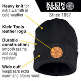 Klein 60569 Heavy Knit Hat, Black, Leather Logo - 5