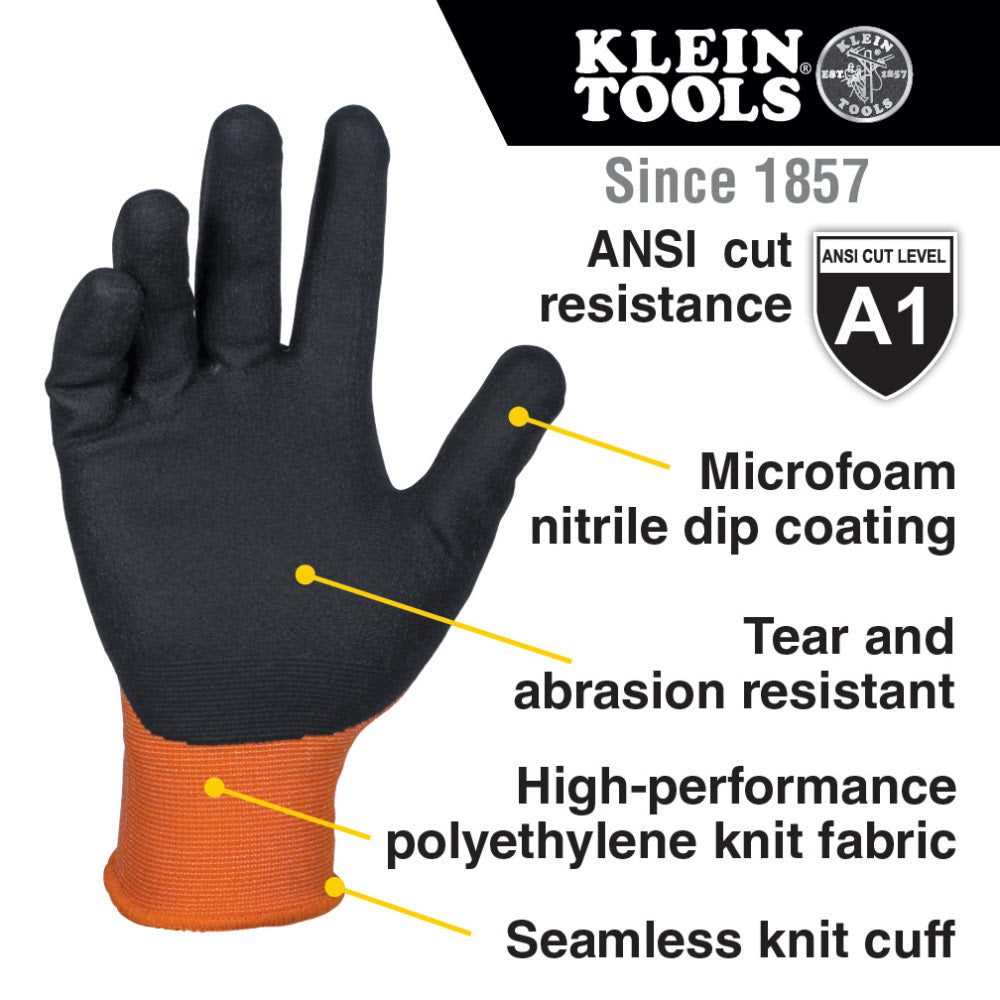 Klein 60579 Knit Dipped Gloves, Cut Level A1, Touchscreen, Small, 2-Pair - 2