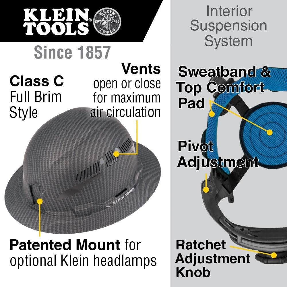 Klein 60626 Hard Hat, Premium KARBN Pattern, Vented Full Brim, Class C - 2
