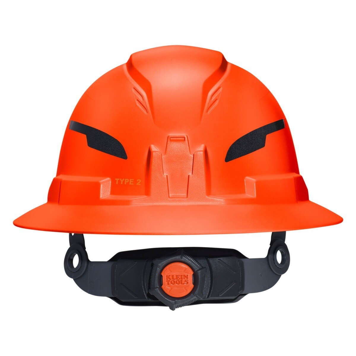 Klein Tools 60860T2 Class E Type 2 20kV Non-Vented Full Brim Hard Hat with Chin Strap Orange - 8