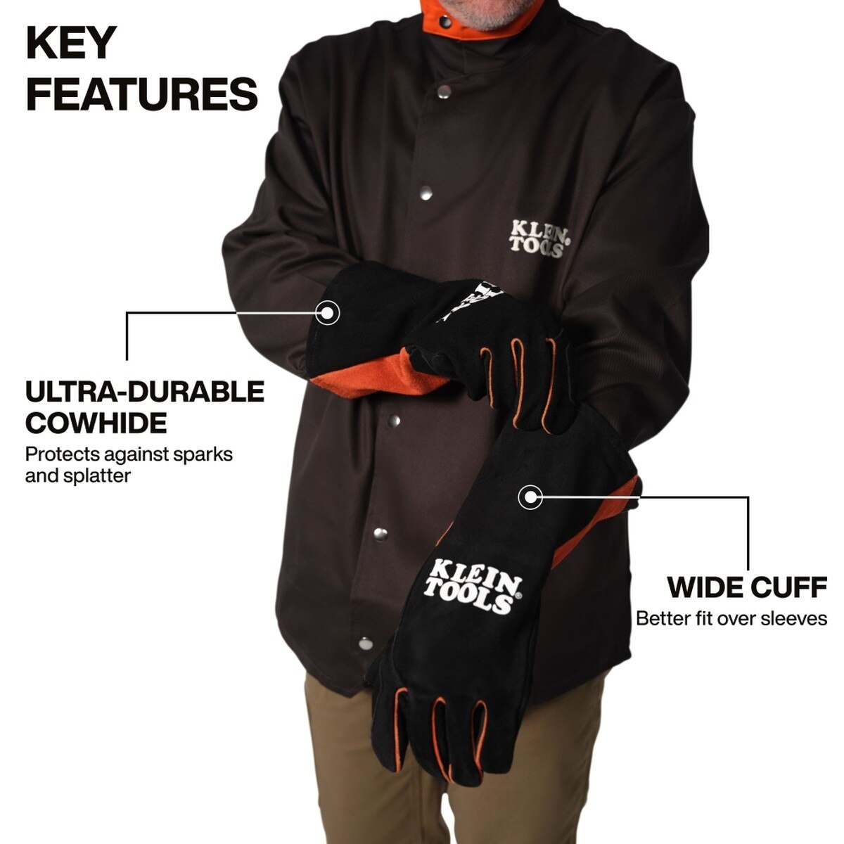 Klein Tools 60915 MIG Welding Gloves X-Large Split Cowhide Leather with Wide Cuff and Heat-Resistant Lining (1 Pair) - 4