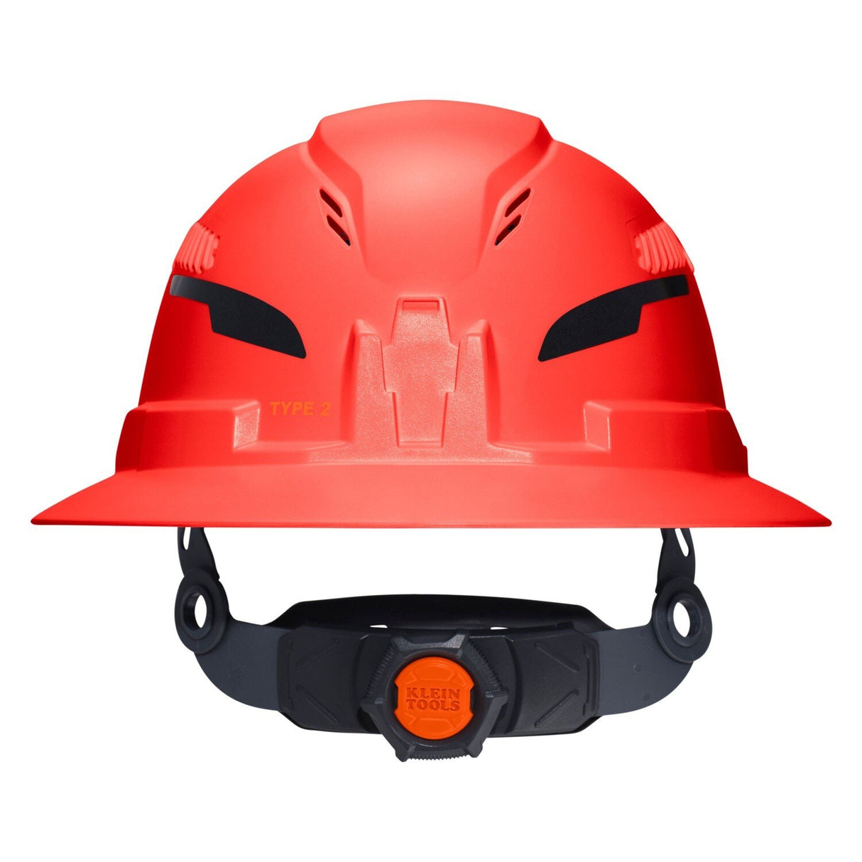 Klein 60931T2 Class C Type 2 Vented Full Brim Hard Hat with Chin Strap Hi Vis Orange - 2