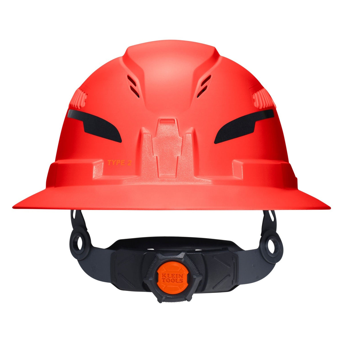 Klein 60931T2 Class C Type 2 Vented Full Brim Hard Hat with Chin Strap Hi Vis Orange - 2