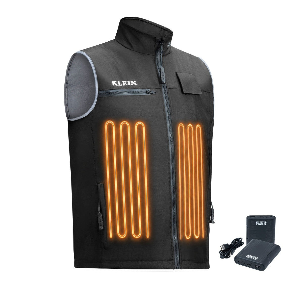 Klein 60956FR Flame-Resistant Heated Base Layer Vest Black 2X-Large with 2 Li-Ion Batteries