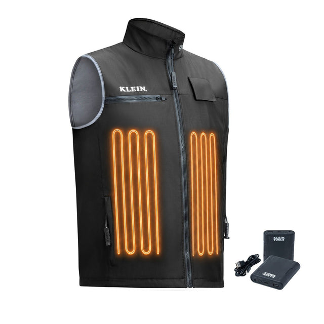 Klein 60956FR Flame-Resistant Heated Base Layer Vest Black 2X-Large with 2 Li-Ion Batteries