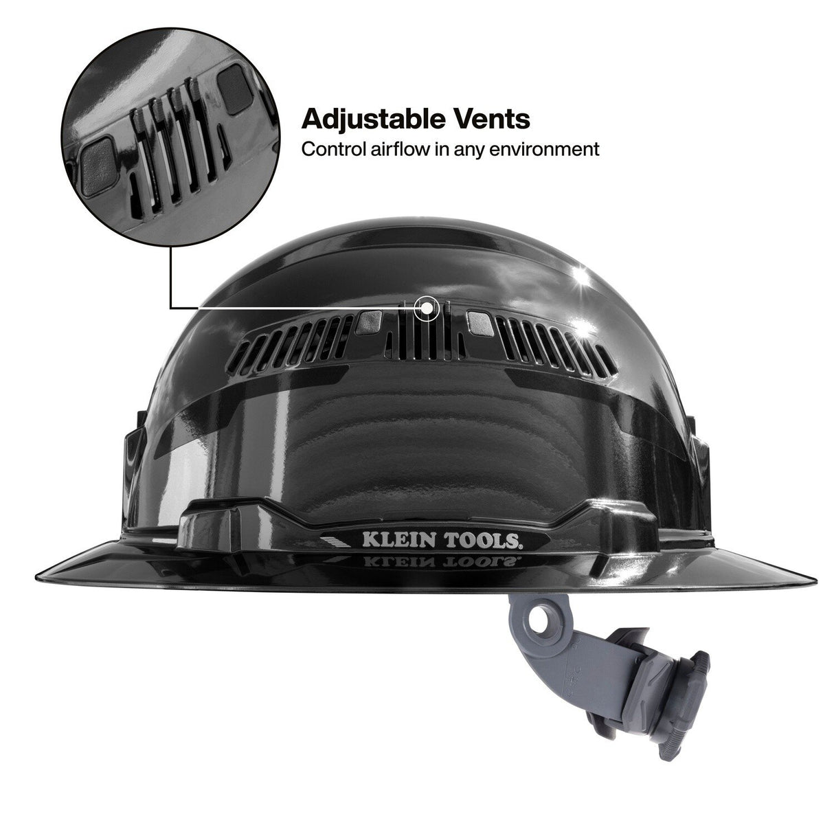 Klein 60996 REFLEKTOR Black Chrome Vented Full Brim Class C Hard Hat with Headlamp - 4