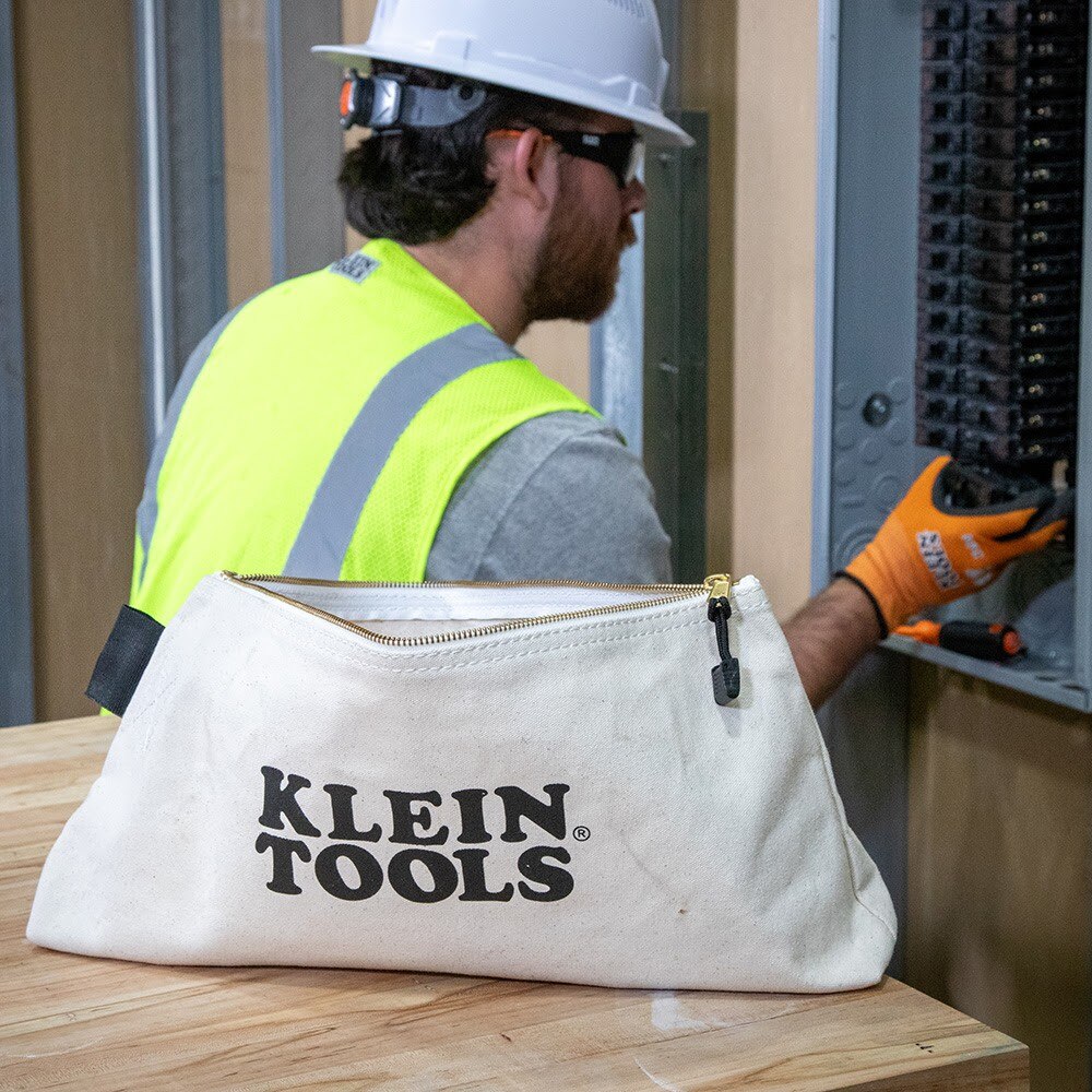 Klein 62042 Zipper Bag, Extra-Long Canvas Tool Pouch, 16", Natural - 10