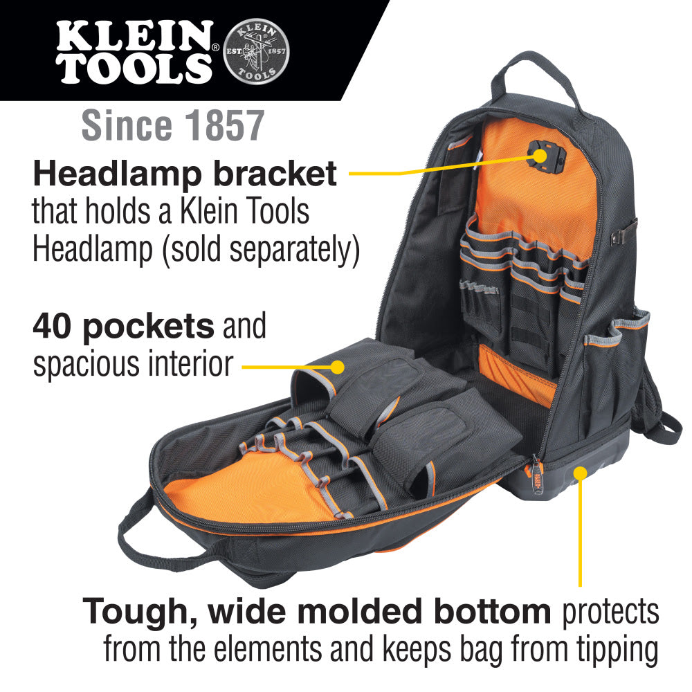 Klein 62800BP Tradesman Pro XL Tool Bag Backpack, 40 Pockets - 2