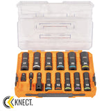 Klein 65111IMPCTM KNECT 1/2" Drive Deep Well Impact Socket Set, Metric, 14-Piece