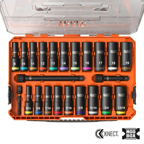 Klein Tools 65121IMPCT Deep-Well 3/8-Inch Drive Impact Socket Set, SAE and Metric (23 Piece)