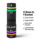 Klein Tools 6512MQS Quad-4 4-in-1 Metric Impact Flip Socket with 6-1/2" Shaft (2 Piece) - 2