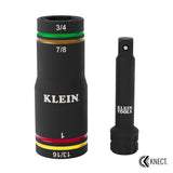 Klein Tools 6513QS KNECT Quad-4 4-in-1 Heavy-Duty Impact Flip Socket SAE 3/8" Drive (2 Piece)