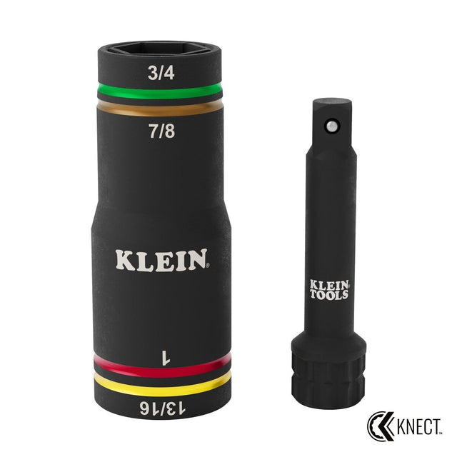 Klein Tools 6513QS KNECT Quad-4 4-in-1 Heavy-Duty Impact Flip Socket SAE 3/8" Drive (2 Piece)