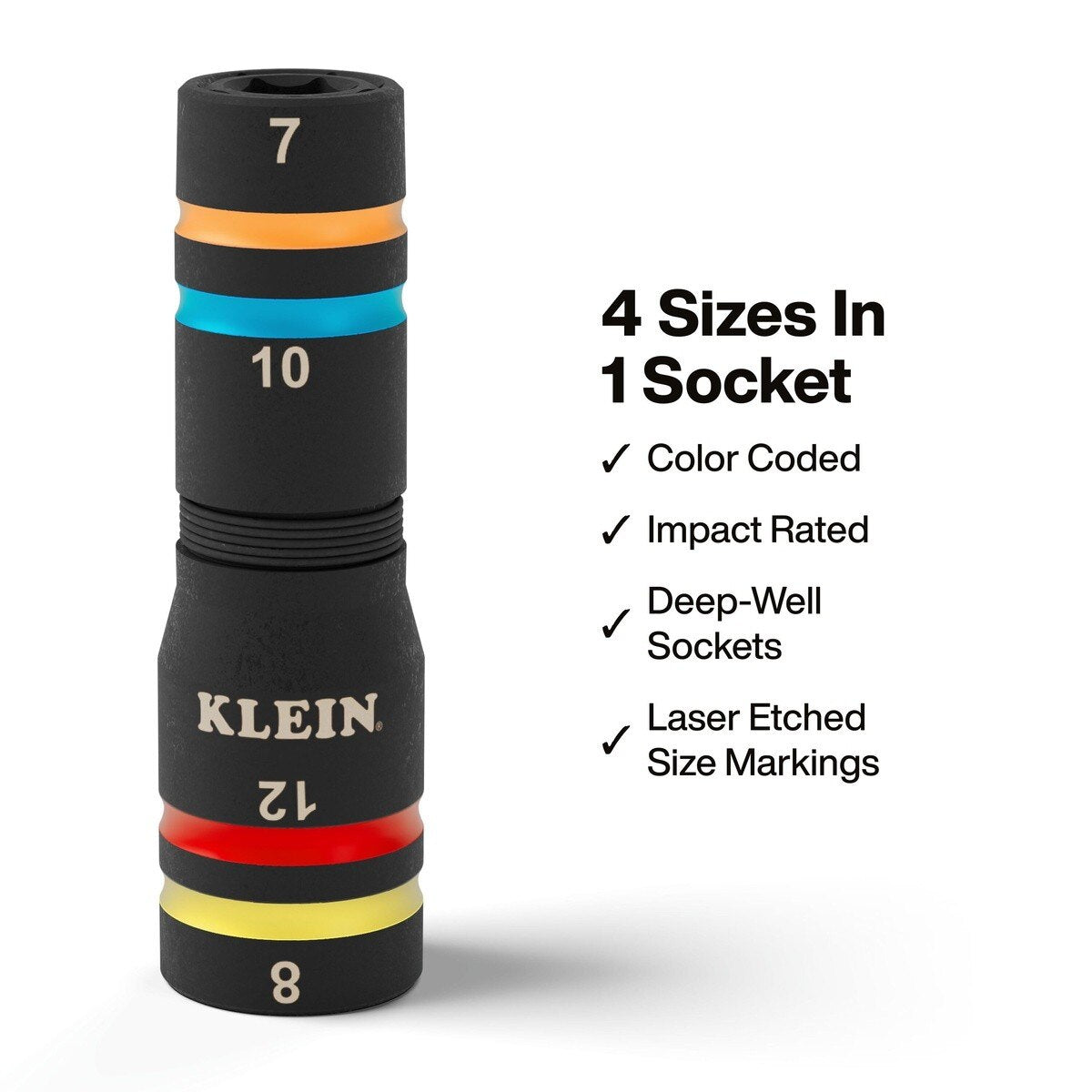 Klein Tools 651MQS Quad-4 Metric Impact Flip Socket Set with 3.5" Extension 7mm 8mm 10mm 12mm (2 Piece) - 2