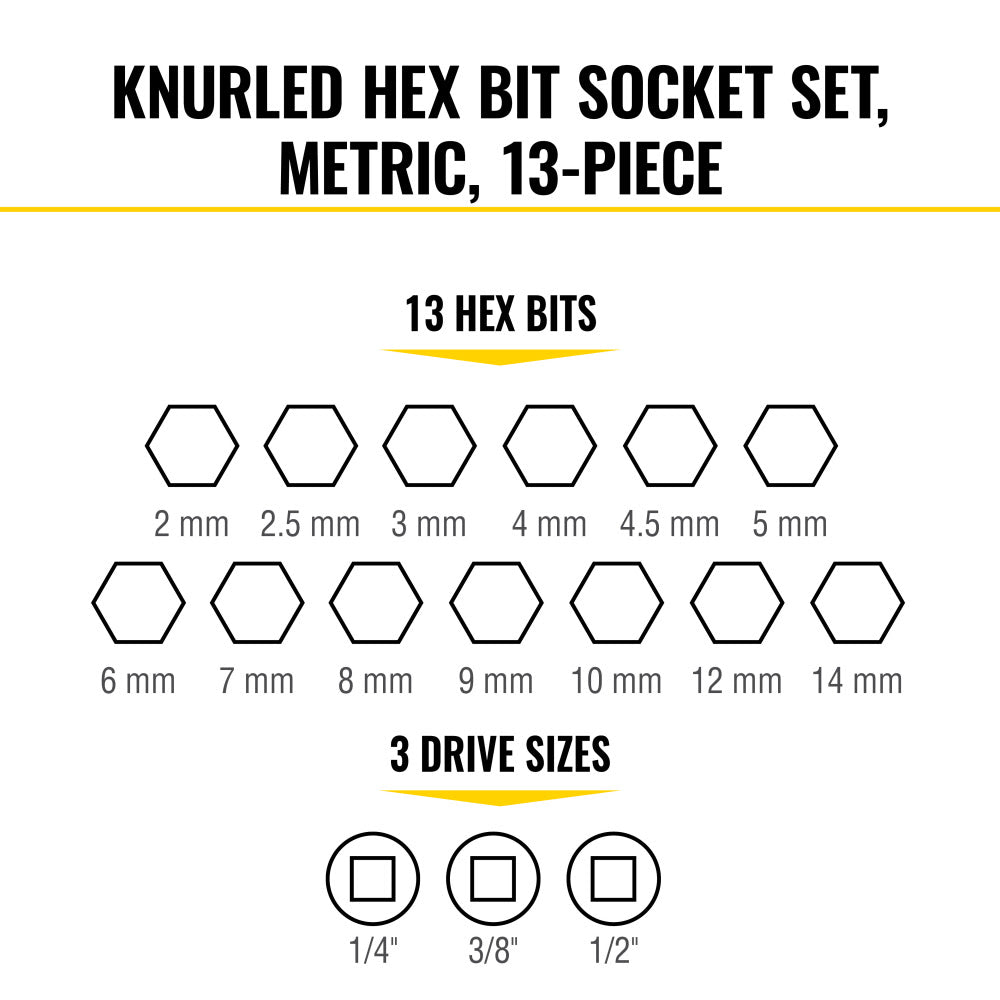 Klein 65213HEXM Knurled Hex Bit Socket Set, Metric, 13-Piece - 3