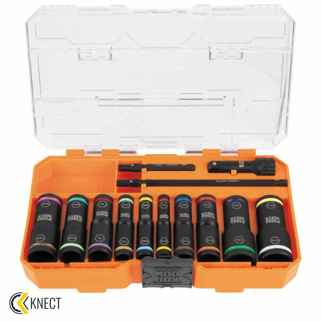 Klein Tools 65239 KNECT Flip Impact Socket Set, SAE and Metric, 13-Piece