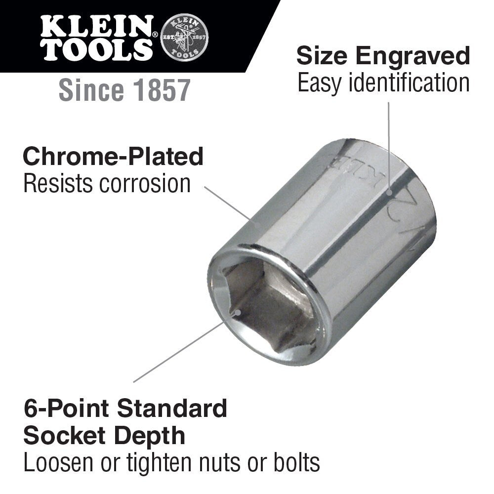 Klein Tools 65605 11/32" Standard 6-Point Socket, 1/4" Drive - 2