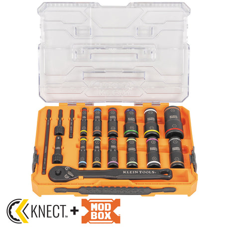 Klein 65626 KNECT Flip-24 Deep-Well, Heavy-Duty Impact Socket Set, SAE and Metric