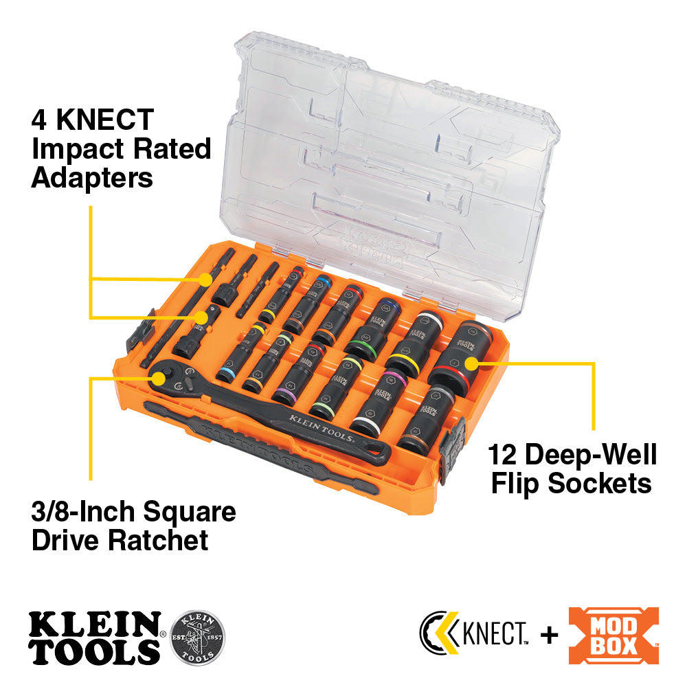 Klein 65626 KNECT Flip-24 Deep-Well, Heavy-Duty Impact Socket Set, SAE and Metric - 2