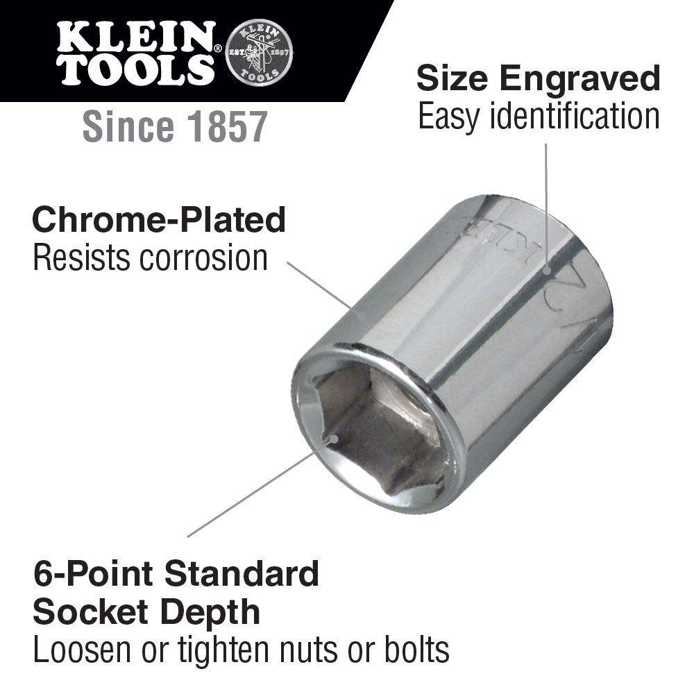 Klein Tools 65703 9/16" Standard 6-Point Socket, 3/8" Drive - 2