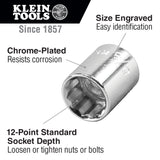 Klein Tools 65706 3/4" Standard 12-Point Socket, 3/8" Drive - 5