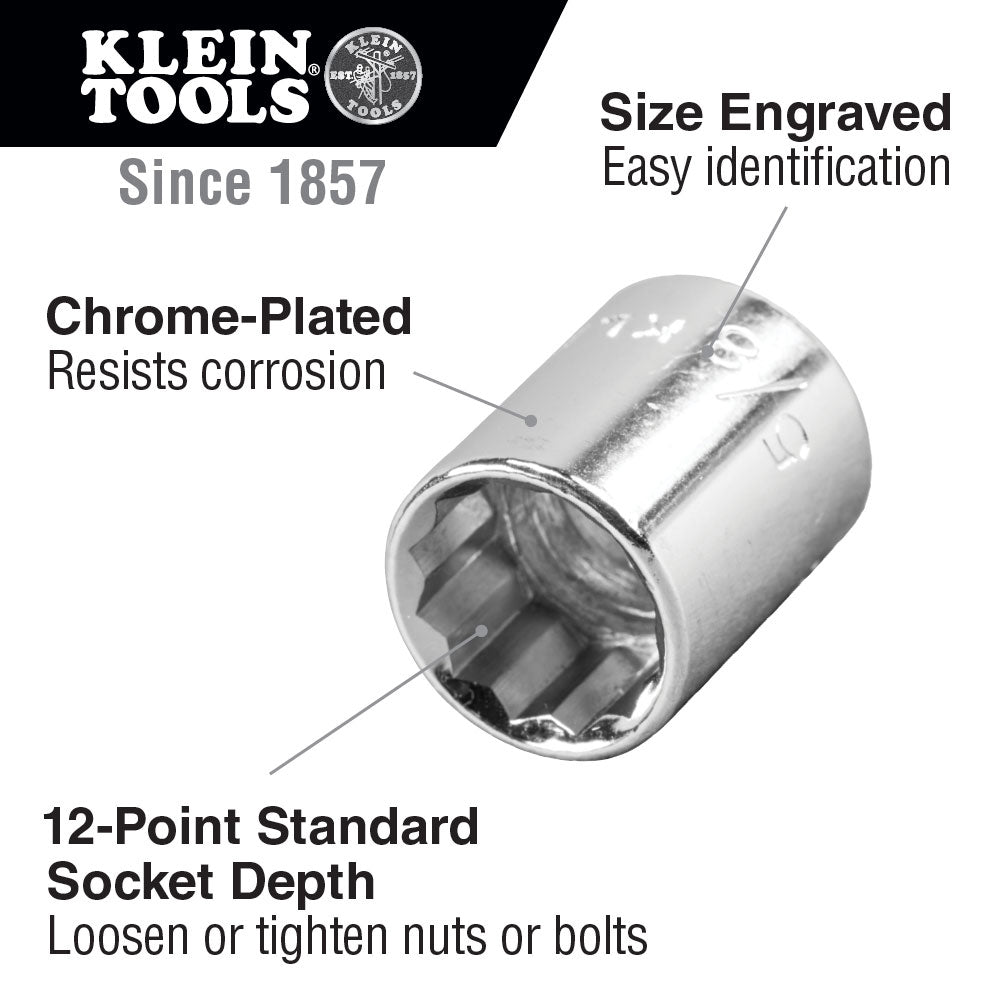 Klein Tools 65708 7/8" Standard 12-Point Socket, 3/8" Drive - 2