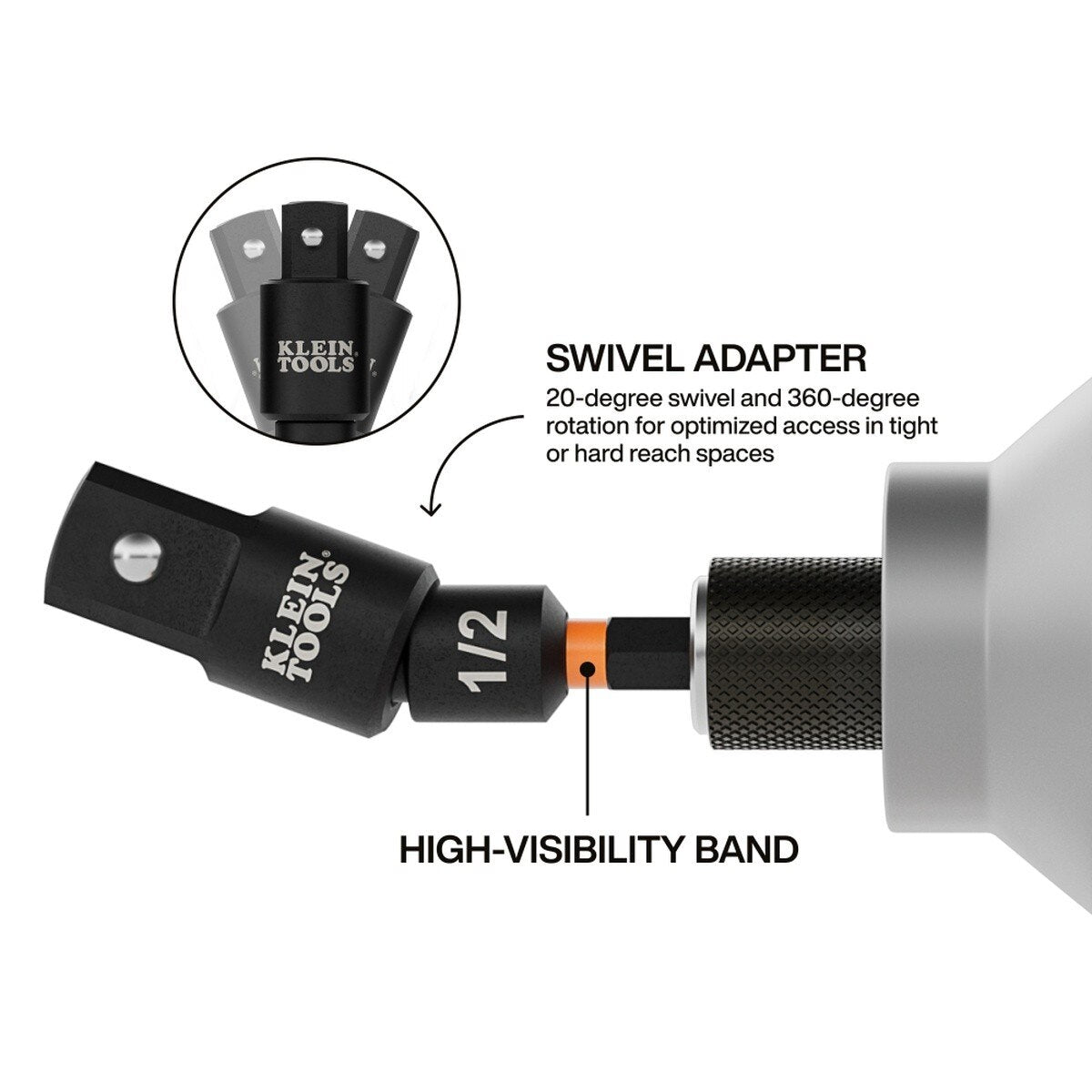 Klein Tools 65813SW Swivel Impact Driver Socket Adapter Set, Impact-Rated 20 Degree Swivel (3 Piece) - 2