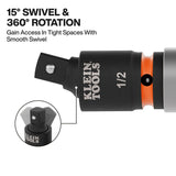 Klein Tools 65843SW Impact Swivel Socket Adapter Set 1/4" 3/8" 1/2" Square Drive (3 Piece) - 3