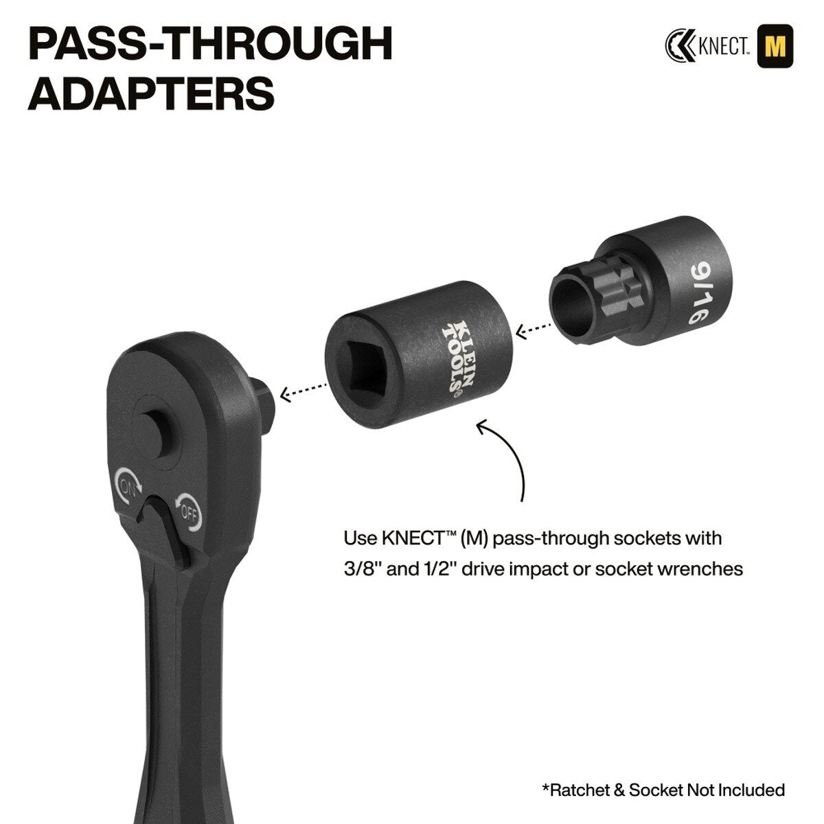 Klein Tools 65KADP KNECT (M) Impact Socket Wrench Adapter Set 3/8 in. and 1/2 in. (4 Piece) - 4