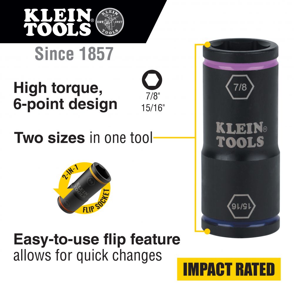 Klein 66073 Flip Impact Socket 15/16" x 7/8" - 7