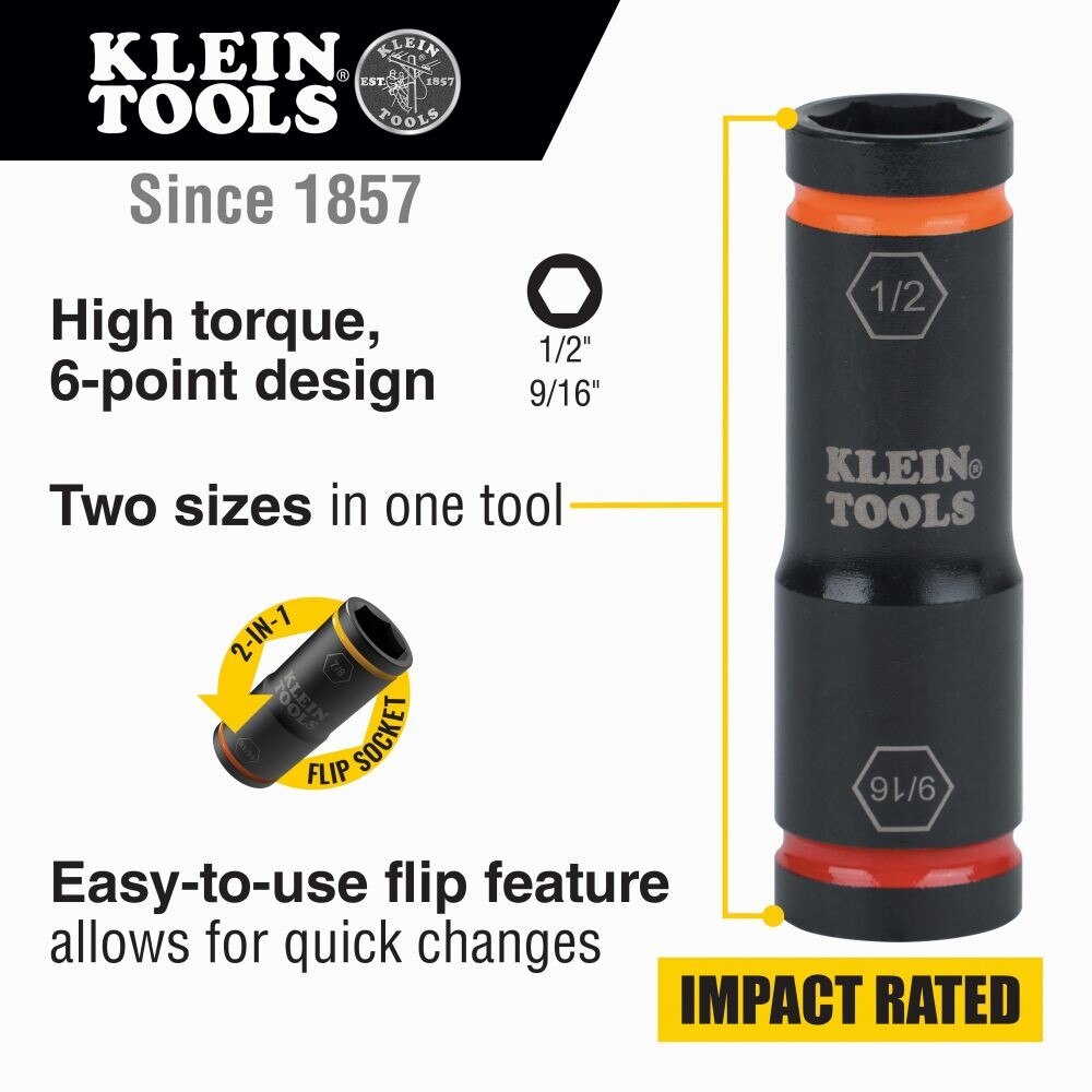 Klein 66076 Flip Impact Socket, 9/16" x 1/2" - 7