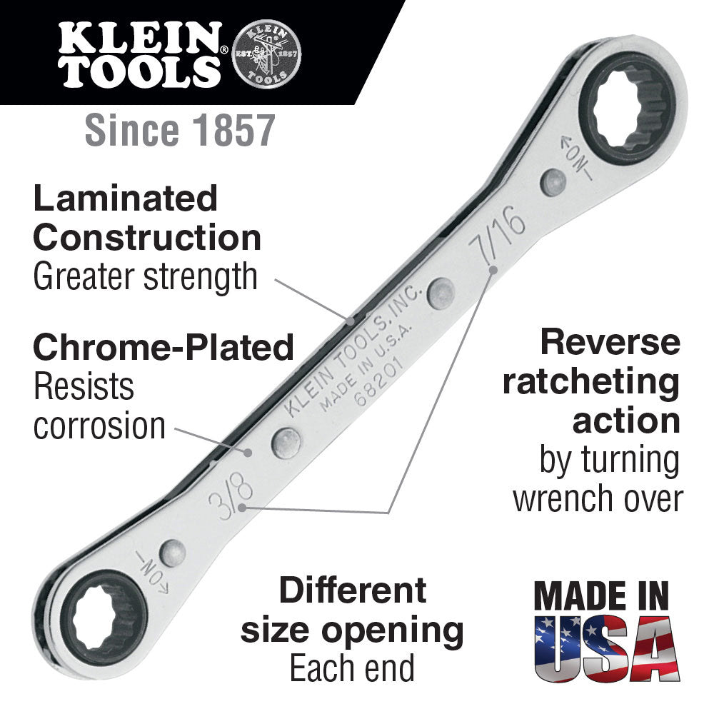 Klein Tools 68200 Ratcheting Box Wrench 1/4" x 5/16" - 2