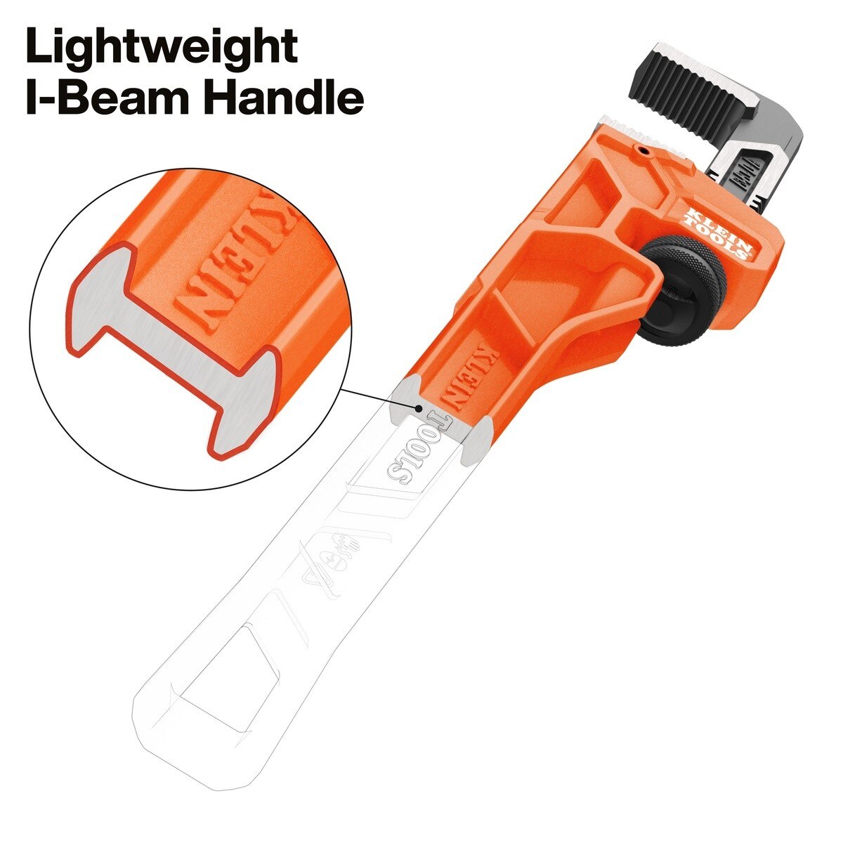 Klein Tools 68210 10" Adjustable Cast Iron Pipe Wrench with 1.5" Jaw Capacity - 4