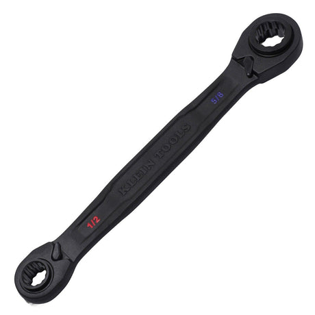 Klein Tools 68215 4-in-1 Ratcheting Box Wrench, Closed Box Ends, Black Phosphate Finish, SAE Sizes 1/2 in., 9/16 in., 5/8 in., 3/4 in.