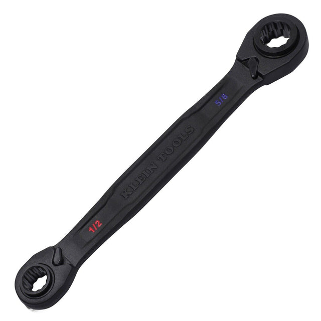 Klein Tools 68215 4-in-1 Ratcheting Box Wrench, Closed Box Ends, Black Phosphate Finish, SAE Sizes 1/2 in., 9/16 in., 5/8 in., 3/4 in.