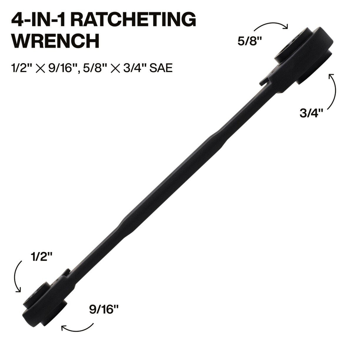 Klein Tools 68215 4-in-1 Ratcheting Box Wrench, Closed Box Ends, Black Phosphate Finish, SAE Sizes 1/2 in., 9/16 in., 5/8 in., 3/4 in. - 2