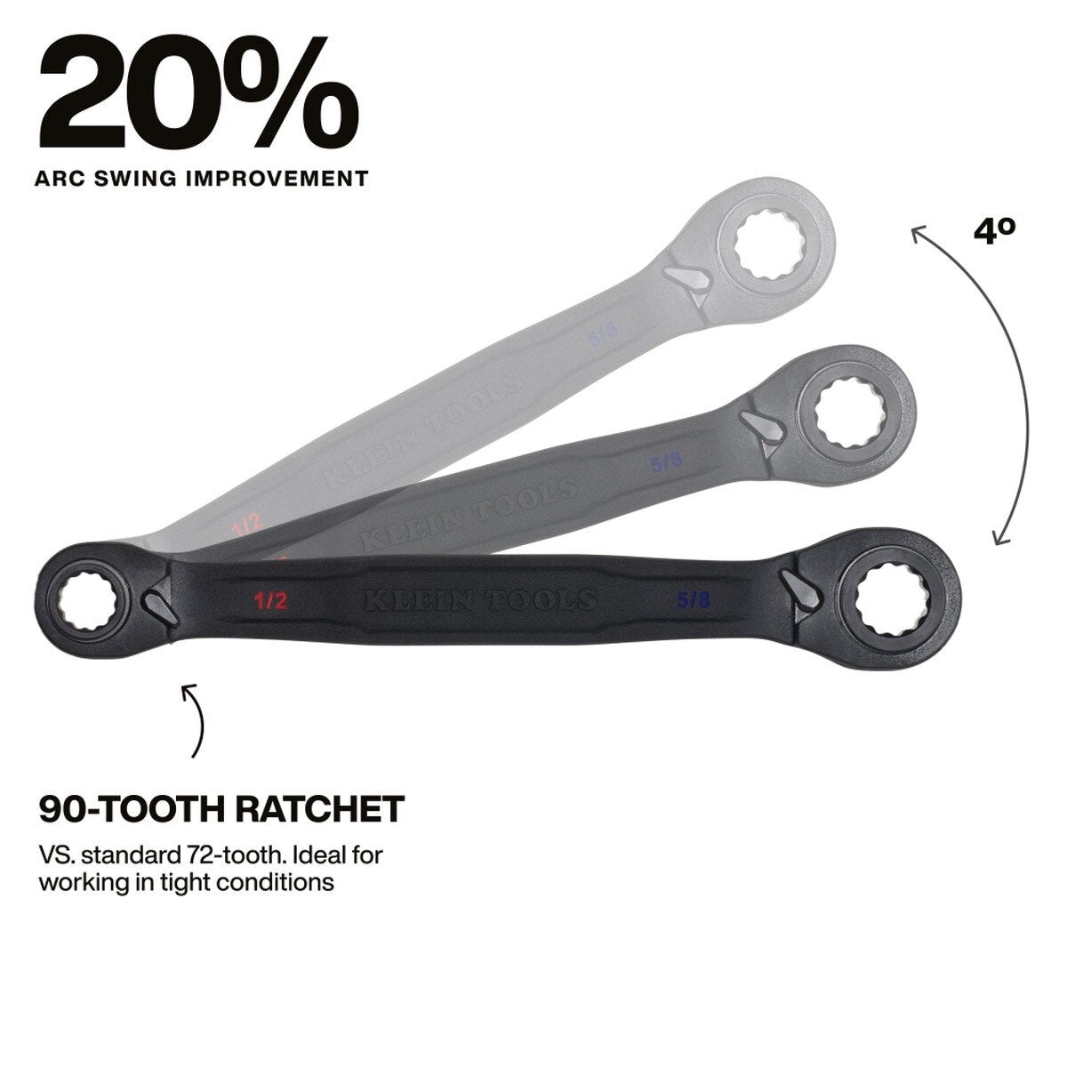 Klein Tools 68215 4-in-1 Ratcheting Box Wrench, Closed Box Ends, Black Phosphate Finish, SAE Sizes 1/2 in., 9/16 in., 5/8 in., 3/4 in. - 3