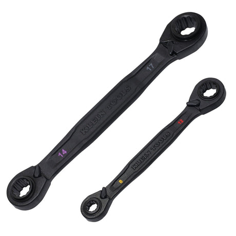 Klein Tools 68216M 4-in-1 Ratcheting Wrench Set, Metric, 12-Point Pass-Through Design, Black Phosphate (2 Piece)