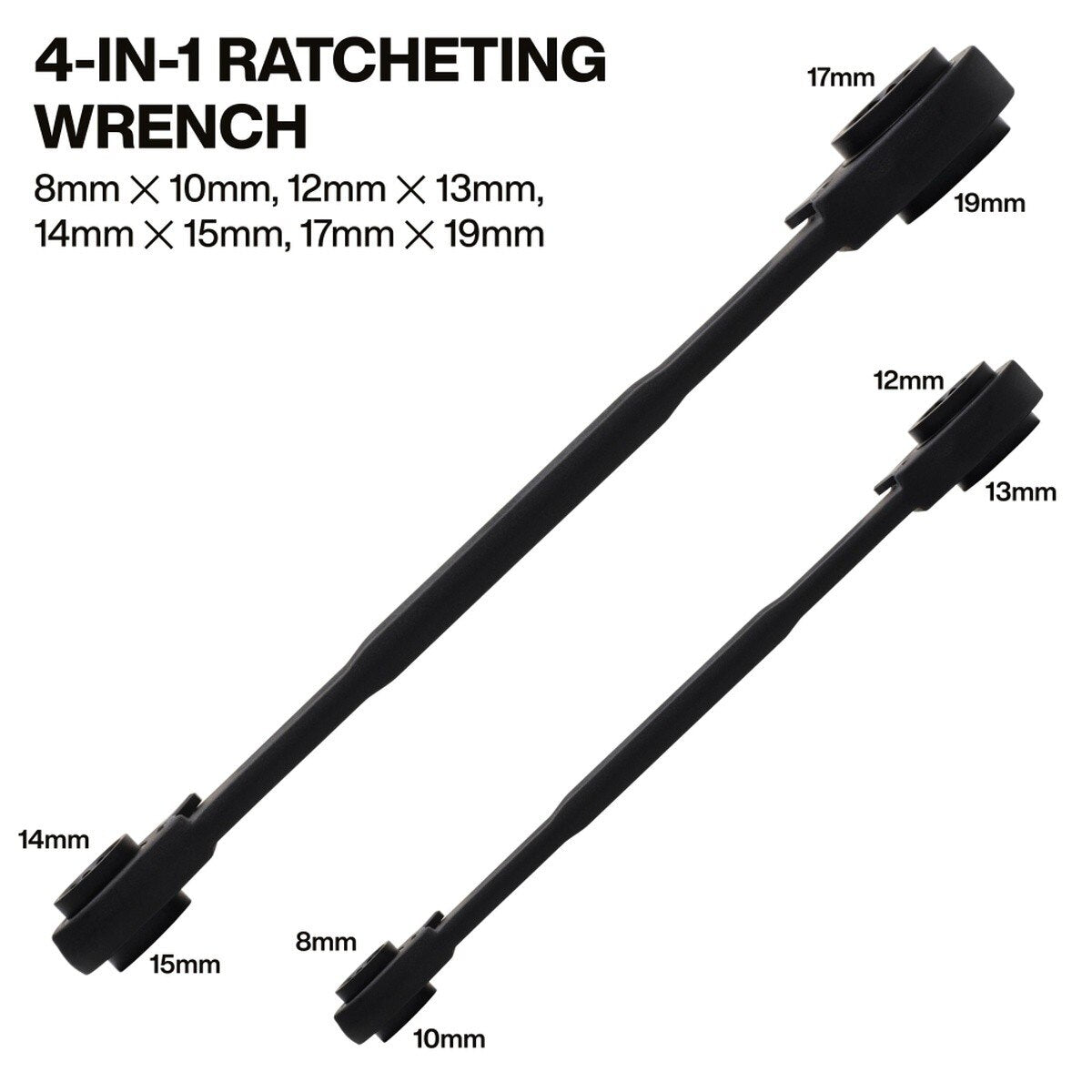 Klein Tools 68216M 4-in-1 Ratcheting Wrench Set, Metric, 12-Point Pass-Through Design, Black Phosphate (2 Piece) - 2